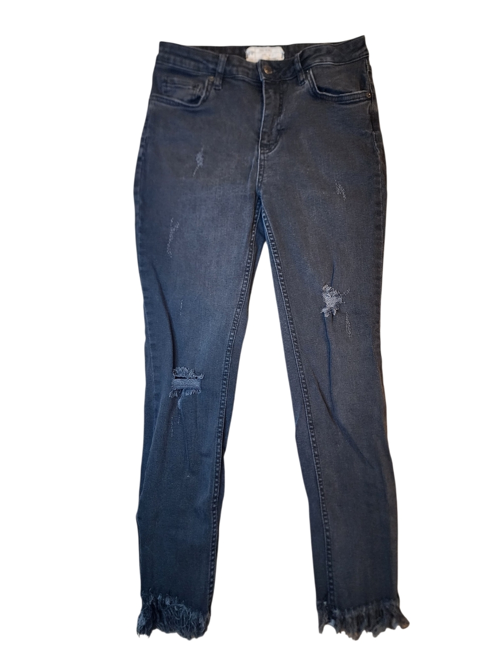 ​Free People Gray High Rise Distressed Skinny Jeans Frayed Hem Size 27